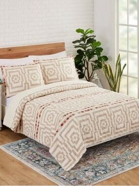JUNGALOW NWT 3pc Full/Queen Hypnotic Quilt Set -cream
